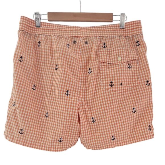 Polo Ralph Lauren Gingham Anchor Swim Trunks Men’s Large Orange White Resortwear - Picture 2 of 16